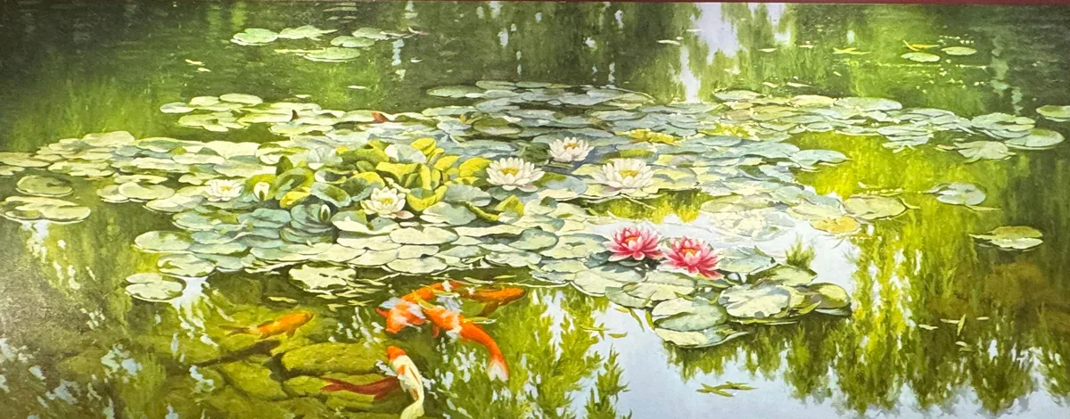 Panoramic lily pond, shown in two different frame treatments