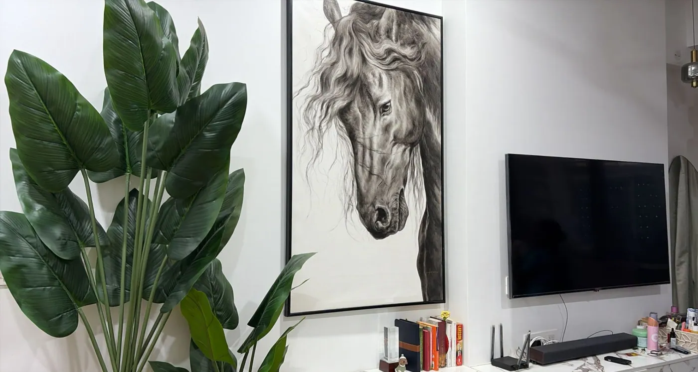 An equestrian study beside the television wall